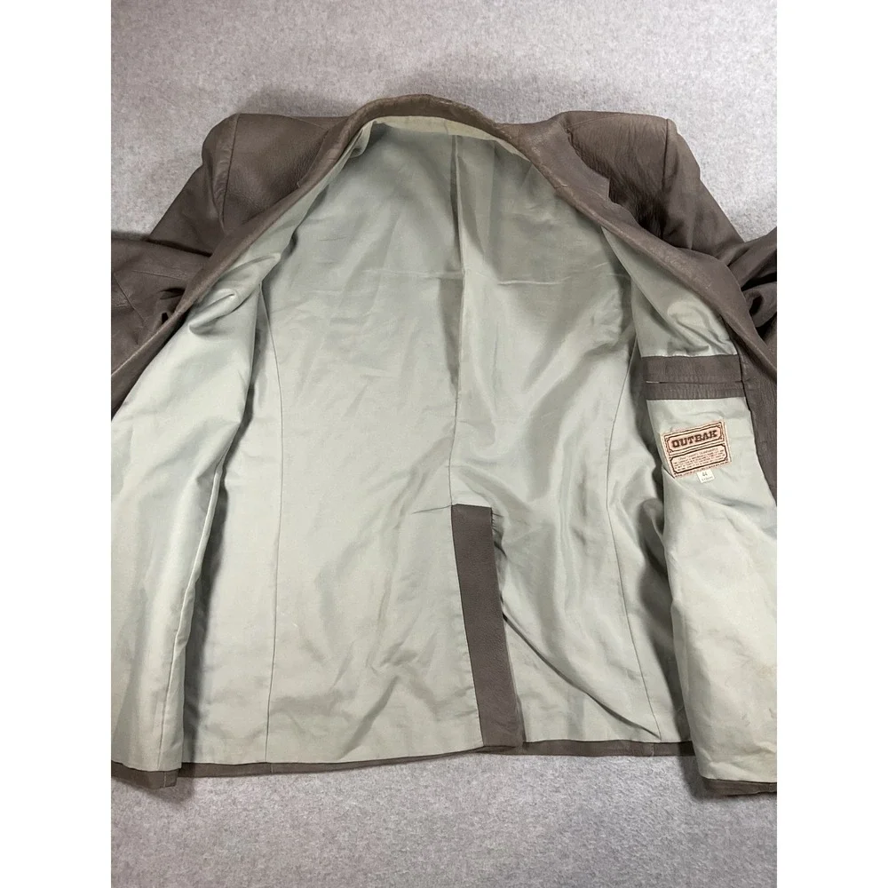 Outbak New Zealand Lamb Nappa Leather Blazer Jacket Grey Thunder Mens 44 Vintage